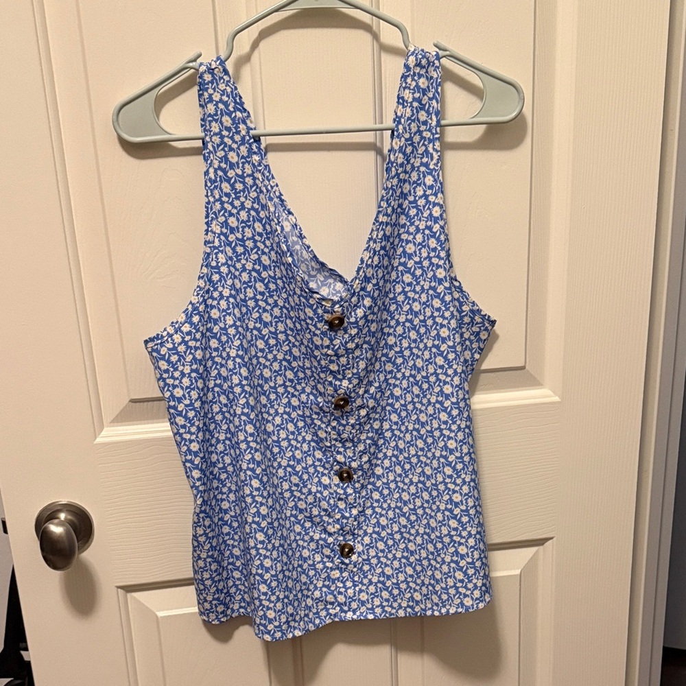 Blue Floral Button-Up Women's Top